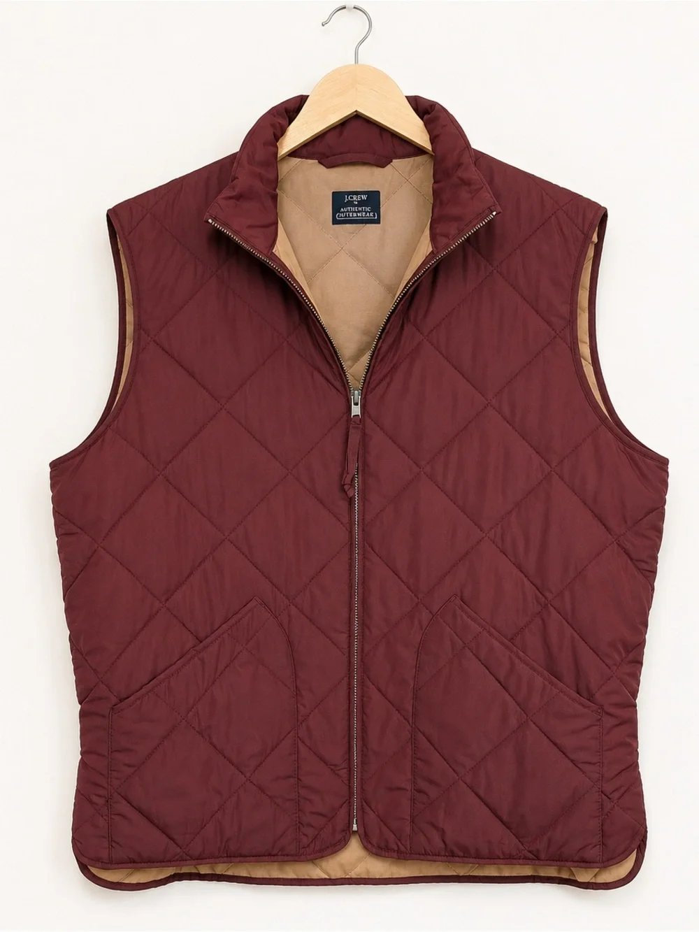 J. Crew Walker Quilted Vest Burgundy Full Zip Men’s Size Large Outdoor